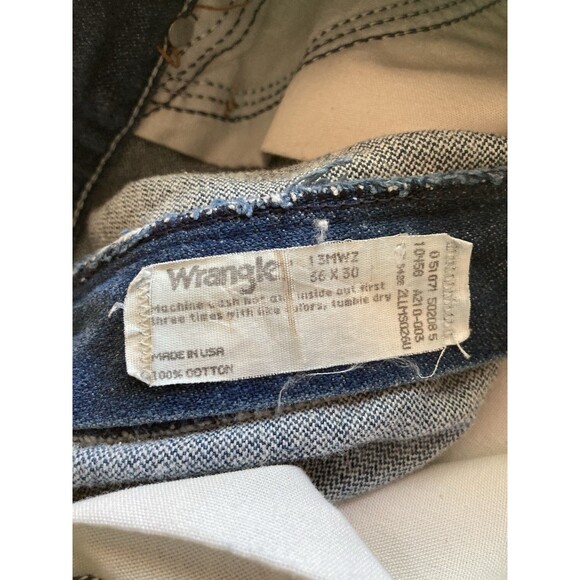 Vintage Wrangler Denim Blue Jeans Cowboy Cut Made in USA 13MWZ Sz 35x30 - Picture 7 of 7